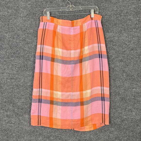 Ann Taylor Womens Orange Pink Twisted Plaid Pencil Skirt Size 12P Office Career - Picture 3 of 10